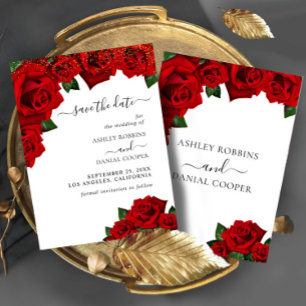 Red Love Roses Save the Date Invitation
