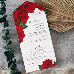 Red Love Roses Wedding All In One Invitation