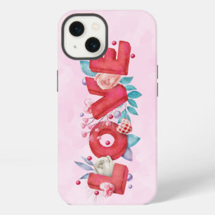 Red Love Text in Bold Block Font Watercolor iPhone 13 Case