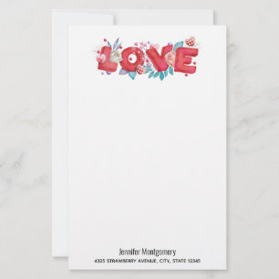 Red Love Text in Bold Block Letters Watercolor
