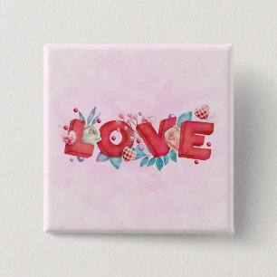 Red Love Text in Bold Block Letters Watercolor 15 Cm Square Badge