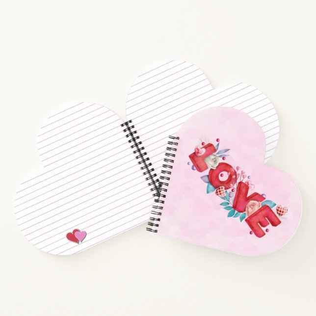 Red Love Text in Bold Block Letters Watercolor Notebook (Inside)