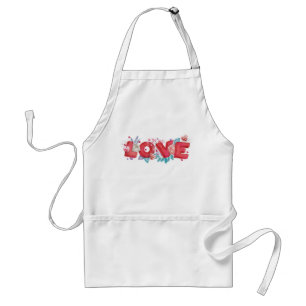 Red Love Text in Bold Block Letters Watercolor Standard Apron