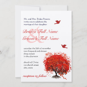 Red Love Tree Love Birds Wedding Invitation