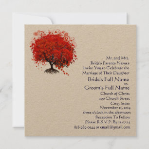 Red Love Tree Square Wedding Invitation