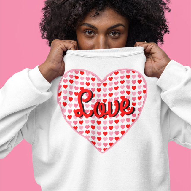 Red Love Valentine Heart on Pink & Red Hearts Sweatshirt (Creator Uploaded)