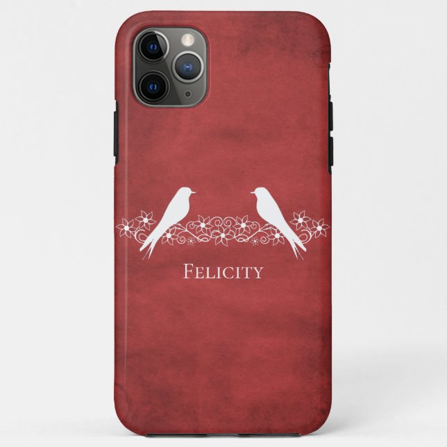 Red Lovebirds Floral Vine iPhone Case (Back)