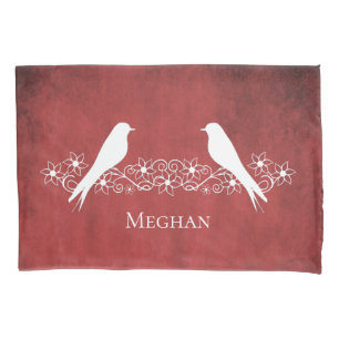 Red Lovebirds Floral Vine Pillowcase