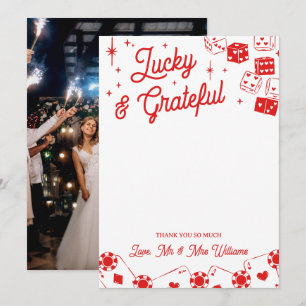 Red Lucky In Love Grateful Wedding Thank You Card