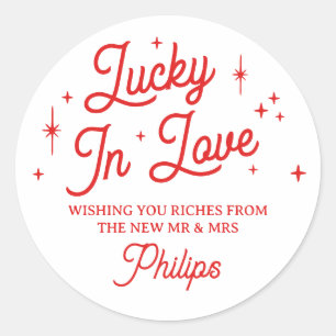 Red Lucky In Love Lottery Wedding Favour Classic Round Sticker