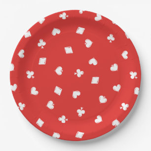 Red Lucky In Love Poker Suite Pattern Paper Plate