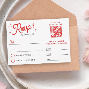Red Lucky In Love Poker Suites QR Code Wedding RSVP Card