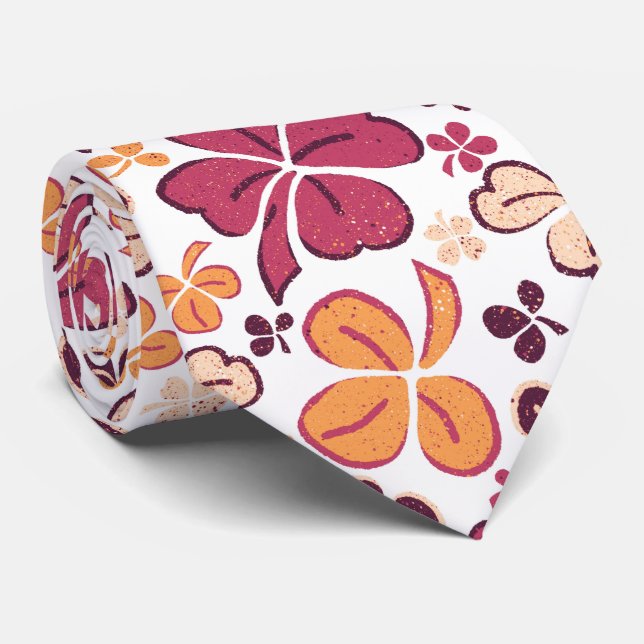 Red Lucky Shamrocks Clover St. Patrick`s Day Tie (Rolled)