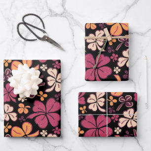 Red Lucky Shamrocks Clover St. Patrick`s Day Wrapping Paper Sheet