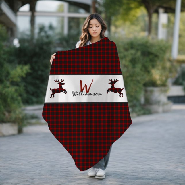 Red Lumberjack Plaid Deer Monogram Fleece Blanket (Creator Uploaded)
