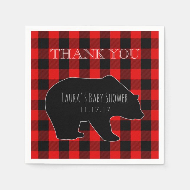 Red Lumberjack Plaid | Woodland Boy Baby Shower Napkin (Front)