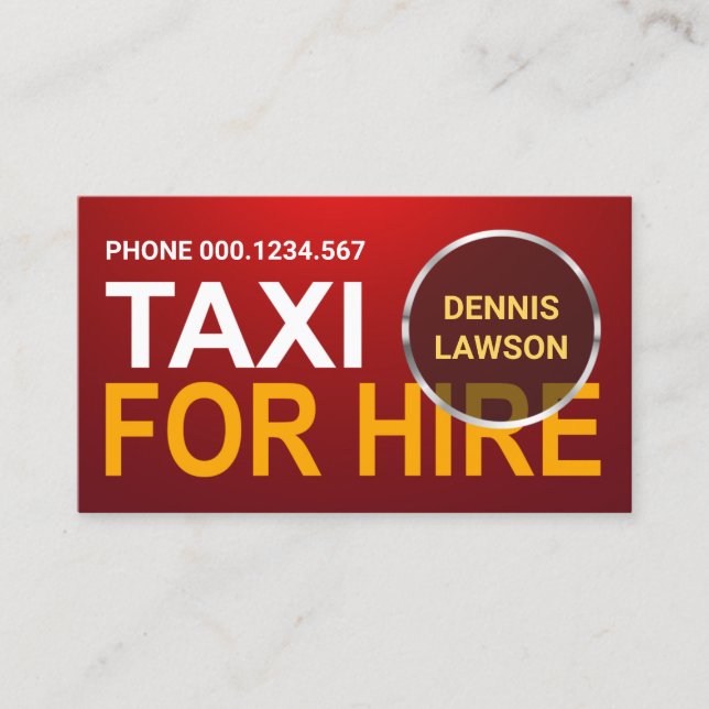 Red Luminescence Silver Ring Large Taxi For Hire Business Card (Front)