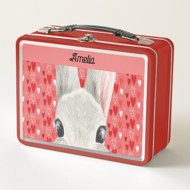 Red Lunch Box with Bunny & Hearts (Front)