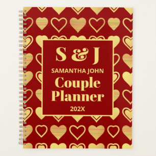 Red Luxury Antique Gold Hearts Valentine’s Couple Planner