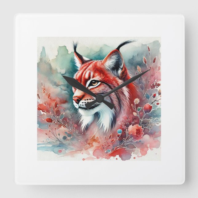 Red Lynx 010924AREF110 - Watercolor Square Wall Clock (Front)