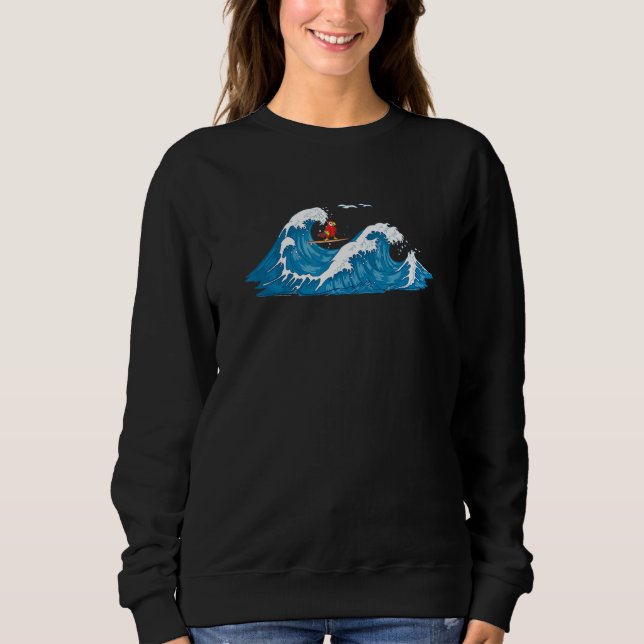 Red Macaw Parrot Bird Wave Surfing Sweatshirt (Front)