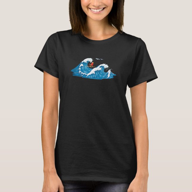 Red Macaw Parrot Bird Wave Surfing T-Shirt (Front)