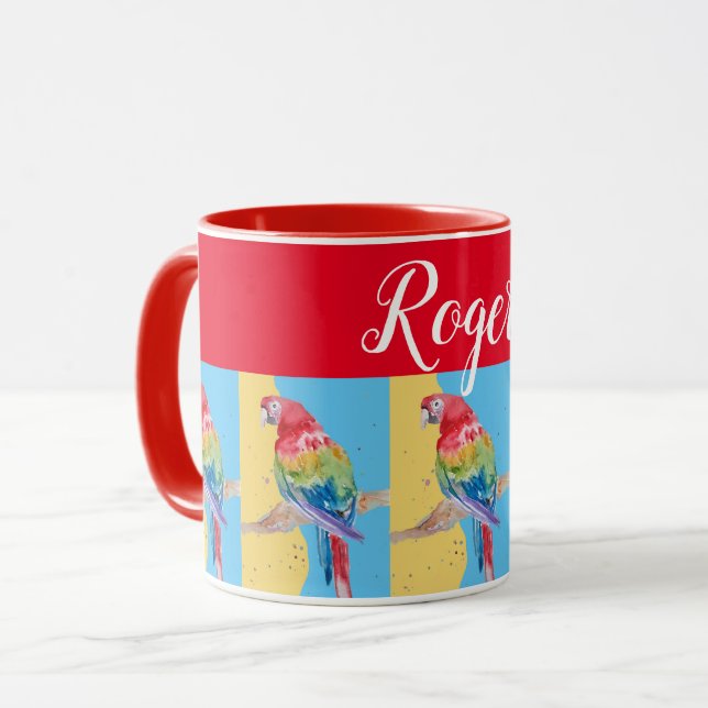 Red Macaw Parrot Painting Mens Name Art Mug (Front Left)
