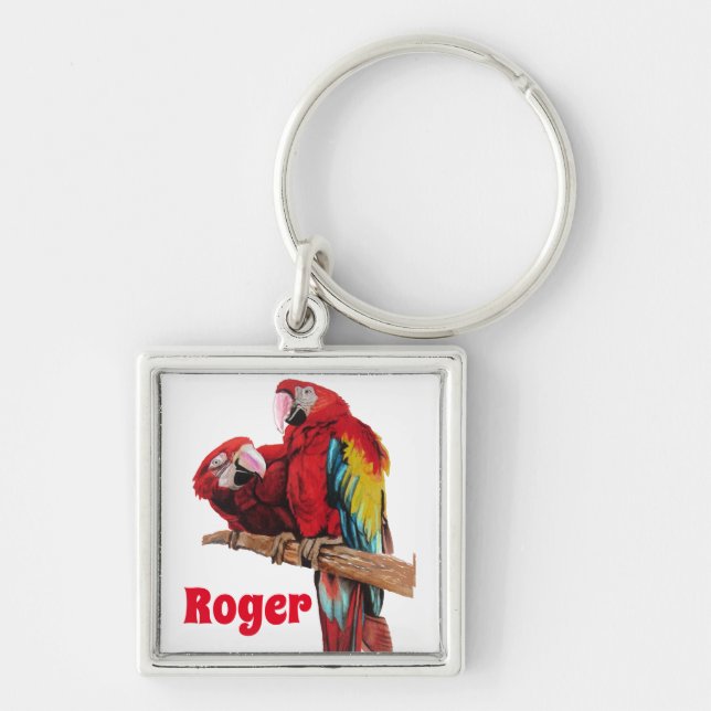 Red Macaw Parrot Parrots Watercolor Art Key Ring (Front)
