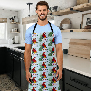 Red Macaw Parrot Tropical White Hibiscus Floral  Apron