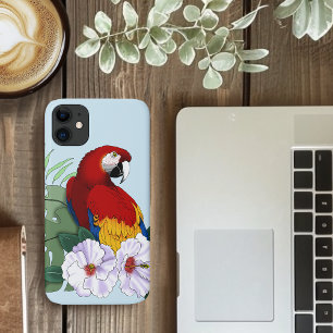 Red Macaw Parrot Tropical White Hibiscus Floral  Case-Mate iPhone Case