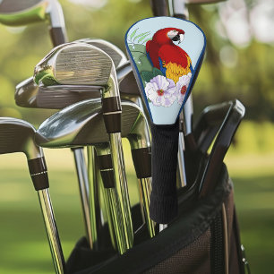 Red Macaw Parrot Tropical White Hibiscus Floral Golf Head Cover