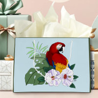 Red Macaw Parrot Tropical White Hibiscus Floral