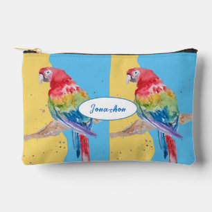 Red Macaw Parrot Watercolor Parrots Boys Name Accessory Pouch