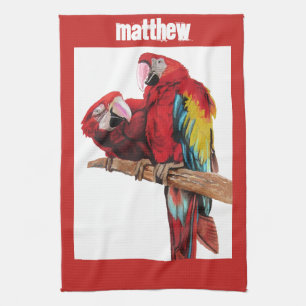 Red Macaw Parrots Parrot Bird Watercolour Kitchen  Tea Towel