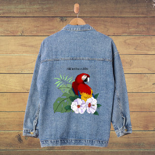 Red Macaw Tropical Bird Floral Parrot Denim Jacket