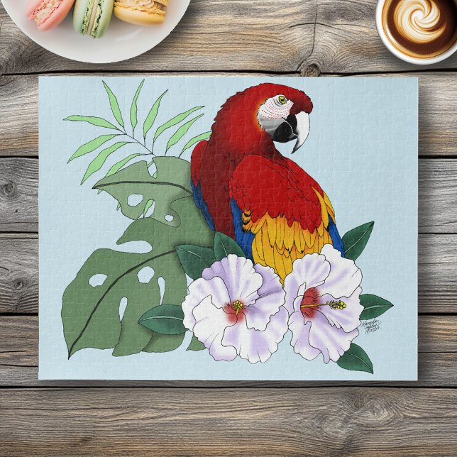 Red Macaw Tropical Bird Floral Parrot  Jigsaw Puzzle (Creator Uploaded)