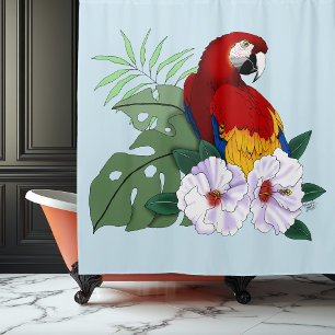 Red Macaw Tropical Bird Floral Parrot Shower Curtain