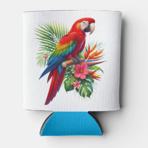 Red macaw tropical floral can cooler