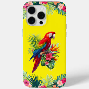 Red macaw tropical floral iPhone 15 pro max case