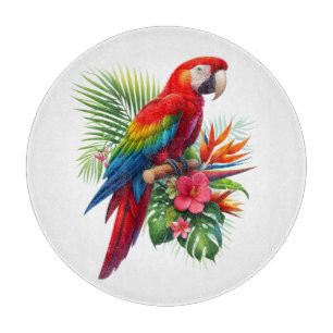 Red macaw tropical floral cutting board