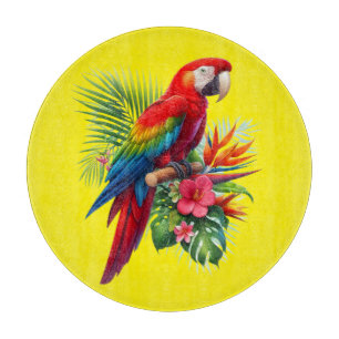 Red macaw tropical floral cutting board