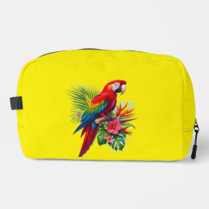 Red macaw tropical floral dopp kit