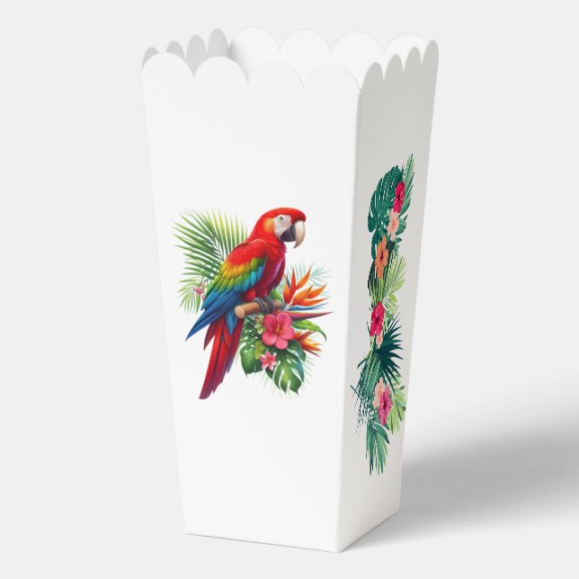 Red macaw tropical floral favour box (Back)