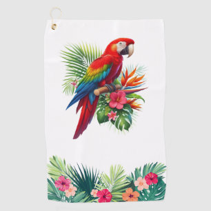 Red macaw tropical floral golf towel
