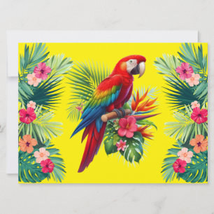 Red macaw tropical floral holiday card