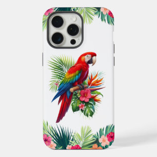 Red macaw tropical floral iPhone 15 pro max case