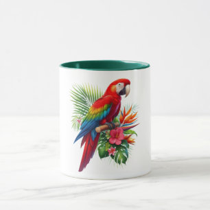 Red macaw tropical floral mug