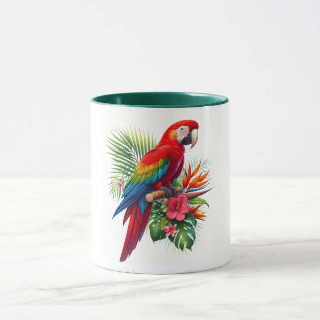 Red macaw tropical floral mug (Center)