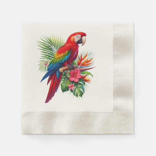 Red macaw tropical floral napkin (Front)