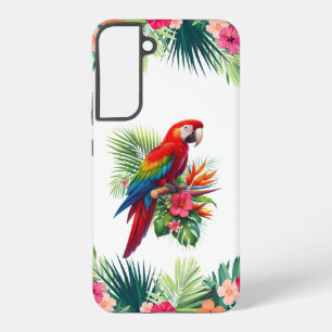 Red macaw tropical floral samsung galaxy case